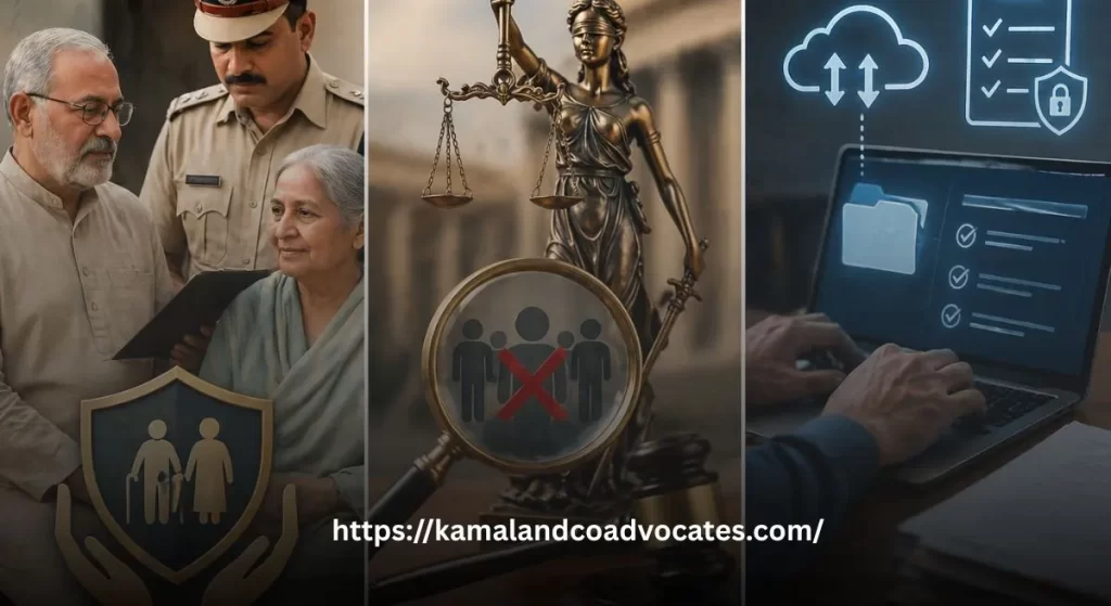 "Section 35 BNSS image showing senior citizen protection, police arrest safeguards, and digital compliance under Section 35 of BNSS in India"