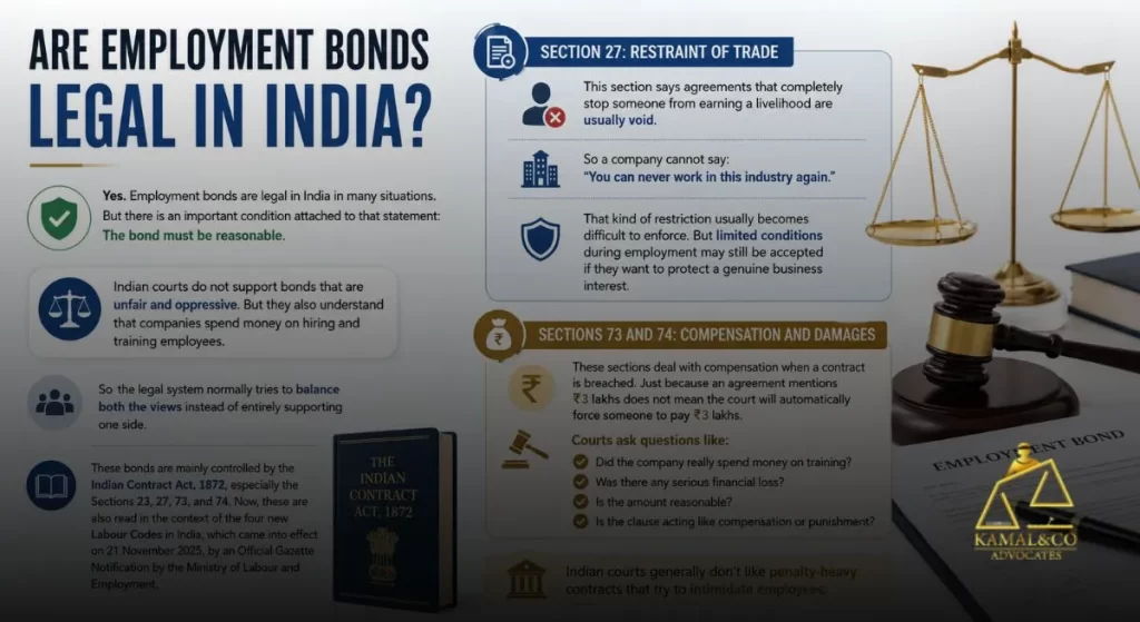Employment bonds in India legal validity explained with Indian Contract Act sections - Kamal & Co. Advocates