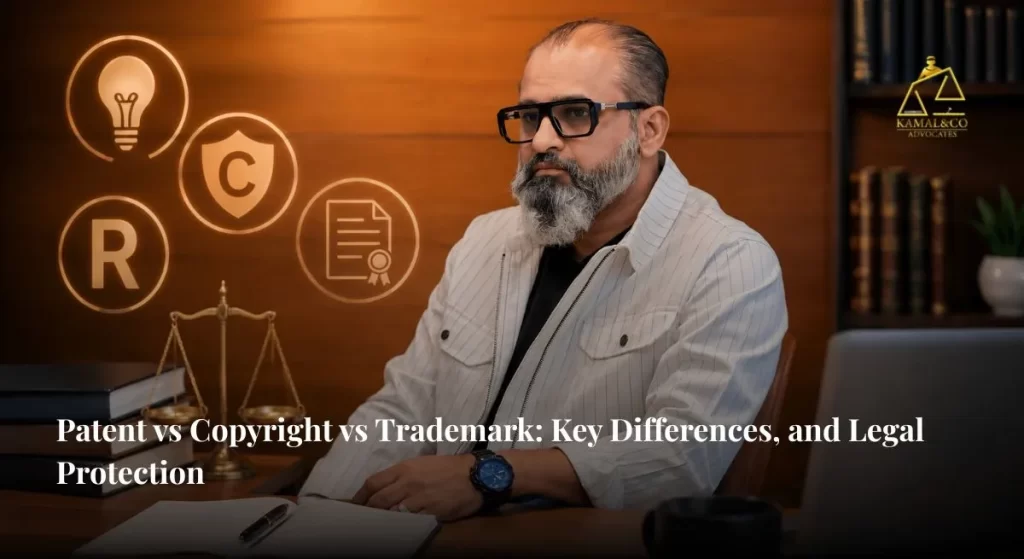 Patent vs Copyright vs Trademark legal expert discussing intellectual property protection and IP rights in India - Kamal & Co. Advocates