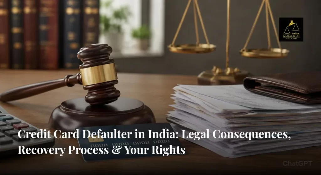 legal recovery process, debt settlement, and borrower rights concept with credit card and legal documents of credit card defaulter in India - Kamal & Co. Advocates