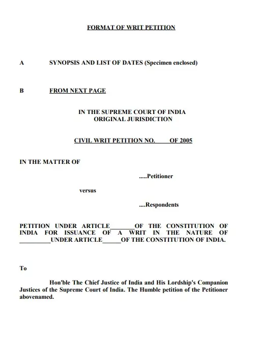 Format Of Writ Petition - Kamal & Co. Advocates