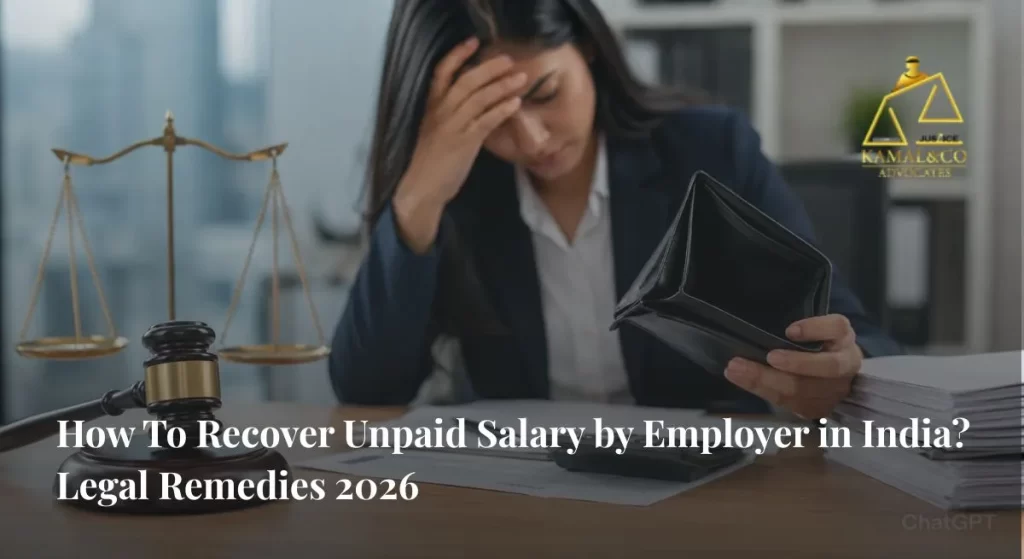 Salary not paid by employer in India,stressed employee reviewing unpaid salary documents with legal remedies and workplace dispute concept- KAMAL & CO. ADVOCATES