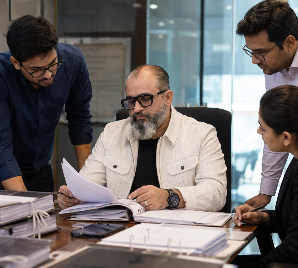 Founder Kamaluddin Ahmad talking to his team - Kamal & Co. Advocates